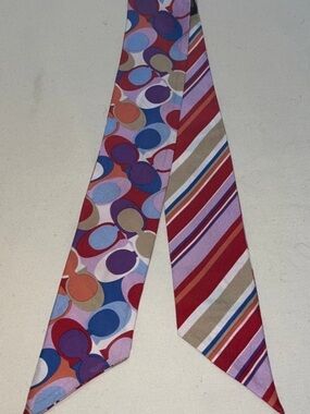 Coach Multicolor Diagonal Stripe Silk Scarf - Red, Pink, Purple